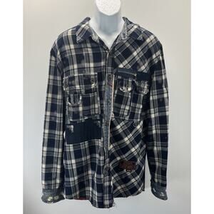 The Heritage America 1776 Shirt Mens XL Plaid Flannel Leather Patchwork